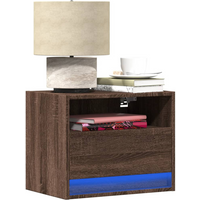 vidaXL Wall-mounted Bedside Cabinet with LED Lights Brown Oak