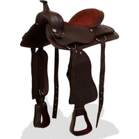 vidaXL Western Saddle. Headstall&Breast Collar Real Leather 16" Brown