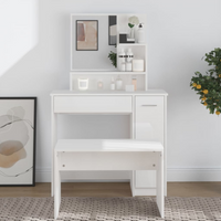 vidaXL Dressing Table with Mirror High Gloss White 86.5x35x136 cm