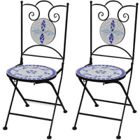 vidaXL Folding Bistro Chairs 2 pcs Ceramic Blue and White