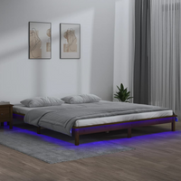 vidaXL LED Bed Frame without Mattress Honey Brown 140x190 cm Solid Wood