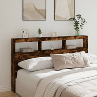 vidaXL Headboard Cabinet with LED Smoked Oak 180x17x102 cm