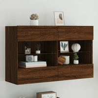 vidaXL TV Wall Cabinet with LED Lights Brown Oak 98.5x30x60.5 cm