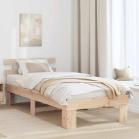 vidaXL Bed Frame with Headboard Natural 90 x 200 cm Solid Pine Wood