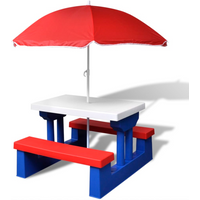 vidaXL Kids' Picnic Table with Benches and Parasol Multicolour