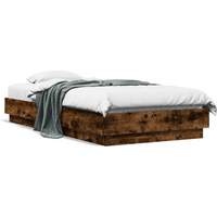 vidaXL Bed Frame without Mattress with LED Lights Smoked Oak 90x190 cm Single