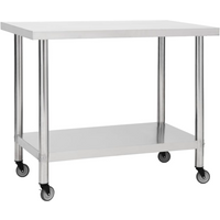 vidaXL Kitchen Work Table with Wheels 100x30x85 cm Stainless Steel