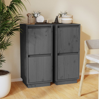 vidaXL Sideboards 2 pcs Grey 31.5x34x75 cm Solid Wood Pine