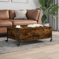 vidaXL Coffee Table with Wheels Smoked Oak 91x55x34 cm Engineered Wood