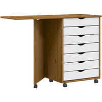 vidaXL Rolling Cabinet with Desk MOSS Honey Brown Solid Wood Pine