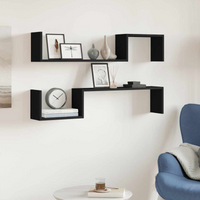 vidaXL Wall Shelf 2 pcs Black 100x15x20 cm Engineered Wood