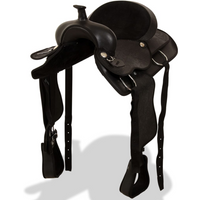 vidaXL Western Saddle. Headstall&Breast Collar Real Leather 17" Black