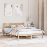 vidaXL Bed Frame with Headboard Natural 160 x 200 cm Solid Pine Wood