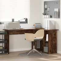 vidaXL Desk with Shelf Smoked Oak 142 x 102 x 73 cm Engineered Wood