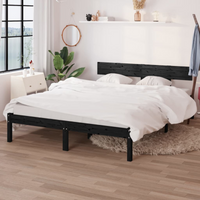 vidaXL Bed Frame without Mattress Black Solid Wood Small Double