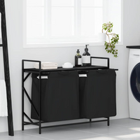 vidaXL Laundry Basket 2 Compartments with Shelf Black Oak