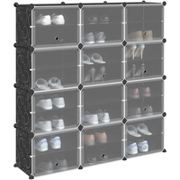 vidaXL Storage Cube Organiser with 12 Cubes and Doors Black PP