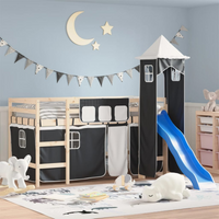 vidaXL Curtains for Loft Bed with Tower White and Black Polyester