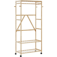 vidaXL Clothes Rack with Shelves and Wheels 90x40x179.5 cm Bamboo