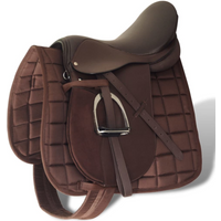 Horse Riding Saddle Set 17.5" Real Leather Brown 18 cm