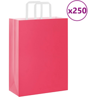 vidaXL Paper Bags 250 pcs with Handles Pink 26x12x35 cm