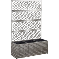 vidaXL Trellis Raised Bed with 3 Pots 83x30x130 cm Poly Rattan Grey