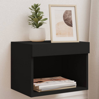 vidaXL Bedside Cabinets with LED Lights Wall-mounted 2 pcs Black