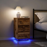 vidaXL Bedside Cabinet with LED Lights Old Wood 38x34x65 cm