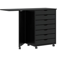 vidaXL Rolling Cabinet with Desk MOSS Black Solid Wood Pine