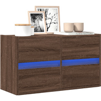 vidaXL TV Wall Cabinet with LED Lights Brown Oak 80x31x45 cm