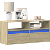 vidaXL TV Wall Cabinet with LED Lights Sonoma Oak 100x31x45 cm