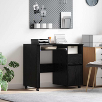 vidaXL Desk with Wheels Black Oak 91 x 50 x 77 cm Engineered Wood