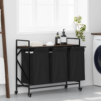 vidaXL Laundry Basket 3 Compartments with Wheels Brown Oak