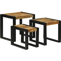 vidaXL Nesting Table 3 pcs Brown and black Solid rough mango wood