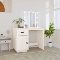 vidaXL Dressing Table with LED White 95x50x133.5 cm Solid Wood Pine