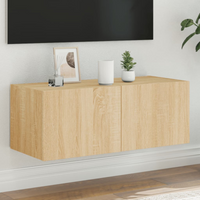 vidaXL TV Wall Cabinet with LED Lights Sonoma Oak 80x35x31 cm
