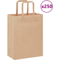 vidaXL Paper Bags 250 pcs with Handles Brown 21x11x28 cm
