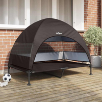 vidaXL Raised Dog Bed Folding Brown 127 x 81 x 108 cm Fabric and Steel