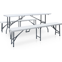 vidaXL Folding Garden Table with 2 Benches 180 cm Steel and HDPE White