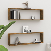 vidaXL Wall Cube Shelves 2 pcs Smoked Oak 100x15x30 cm Engineered Wood
