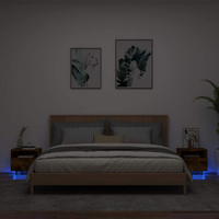vidaXL Bedside Cabinets with LED Lights 2 pcs Smoked Oak 40x39x37 cm