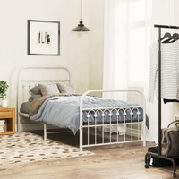 vidaXL Metal Bed Frame without Mattress with Footboard White 90x200cm