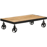 vidaXL Coffee Table with Wheels Solid Mango Wood 100x55x26 cm