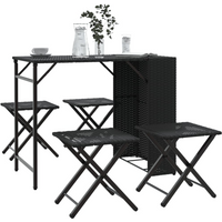 vidaXL 5 Piece Garden Dining Set Foldable Black Poly Rattan