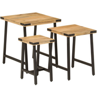 vidaXL Nesting Coffee Tables 3 pcs Solid Wood Mango and Iron