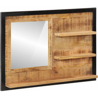 vidaXL Mirror with Shelves 80x8x55 cm Glass and Solid Wood Mango
