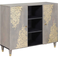 vidaXL Sideboard Grey and Gold 90 x 33 x 75 cm Solid Mango Wood
