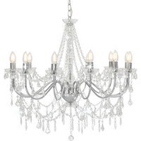 vidaXL Chandelier with Beads Silver 12 x E14 Bulbs