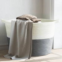 vidaXL Laundry Basket Grey and White Ø60x36 cm Cotton