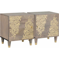vidaXL Bedside Cabinet 2 pcs Grey 40 x 33 x 46 cm Solid Mango Wood